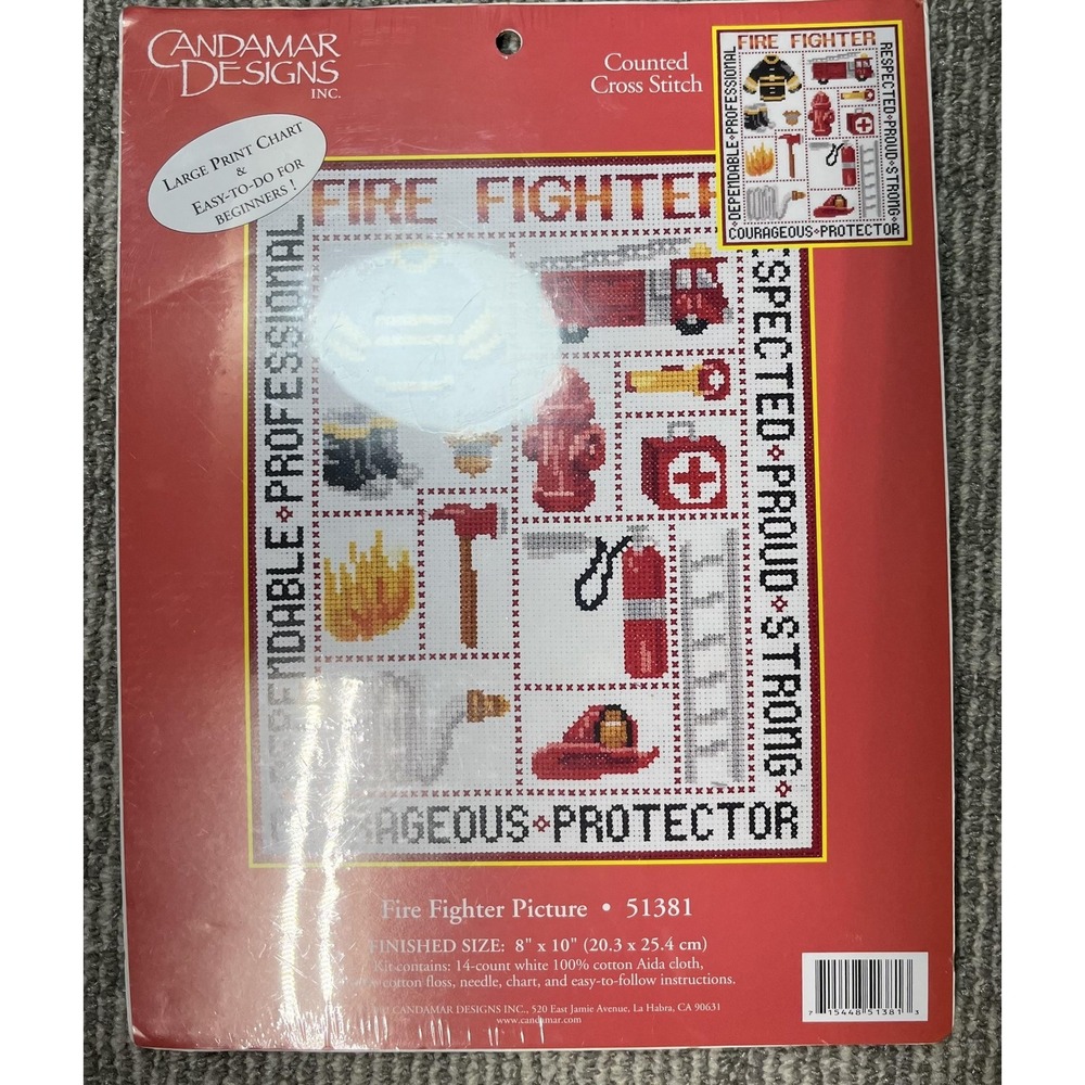 Candamar Designs Fire Fighter‎ Picture Counted Cross Stitch Kit 51381 8x10 New